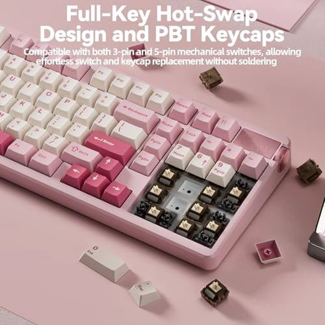 Alt view image 5 of 7 - LEOBOG A98 Wireless Mechanical Keyboard, Tri-Mode BT5.0/2.4GHz/USB-C, Creamy Keyboard with Number Pad +SOLAKAKA SM850 Gaming Mouse Wireless, 24000 DPI, 55g Lightweight Mouse Gaming, 6 Programmable But