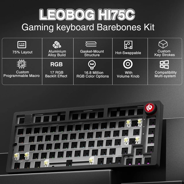 Alt view image 2 of 7 - LEOBOG Hi75C Upgraded Wired Mechanical Keyboard Kit Aluminum Alloy 75%