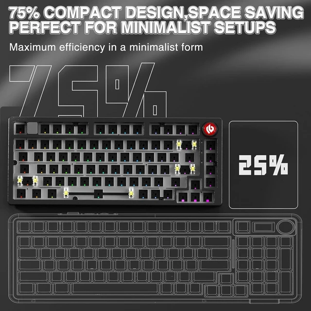 Alt view image 4 of 7 - LEOBOG Hi75C Upgraded Wired Mechanical Keyboard Kit Aluminum Alloy 75%