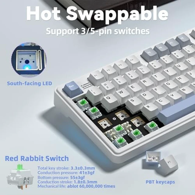 Alt view image 5 of 7 - LINGBAO K108 Pro And Mouse Combo, Tri-Mode 2.4GHz/BT/Wired USB Rechargeable Creamy Keyboard with Number Pad+ SM802 Wireless Gaming Mouse,24,000 DPI Max68g Lightweight Computer Mouse for Laptop