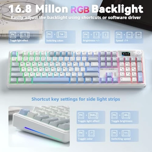 Alt view image 6 of 7 - LINGBAO K108 Pro And Mouse Combo, Tri-Mode 2.4GHz/BT/Wired USB Rechargeable Creamy Keyboard with Number Pad+ SM802 Wireless Gaming Mouse,24,000 DPI Max68g Lightweight Computer Mouse for Laptop