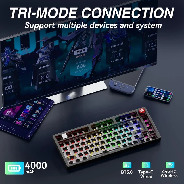 Alt view image 3 of 7 - LEOBOG Hi75C Pro Wireless Mechanical Keyboard Kit Aluminum Alloy 75%