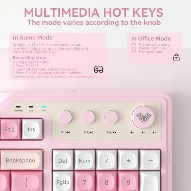 Alt view image 4 of 7 - Aula F3099 Wireless Keyboard with Media Knob RGB Backlit Gaming Keyboard +SOLAKAKA SM802 Wireless Gaming Mouse