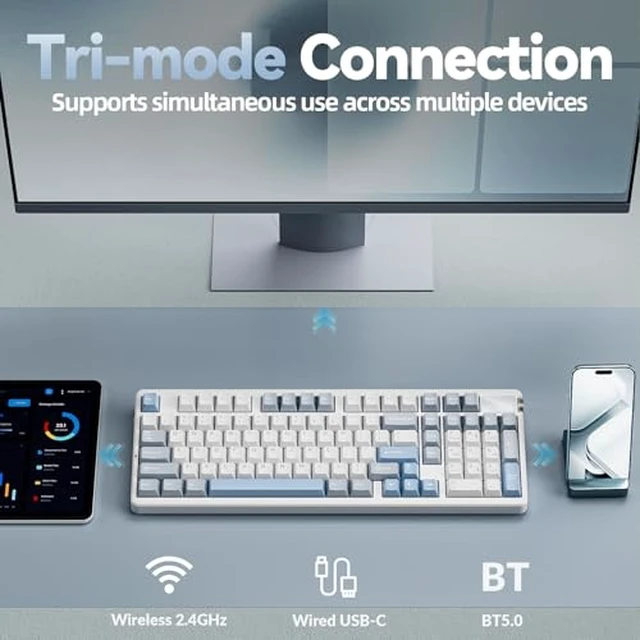 Alt view image 3 of 7 - LEOBOG A98 Wireless Mechanical Keyboard and Mouse Combo, RGB Backlit Rechargeable 8000mAh Battery, Creamy Keyboard with Number Pad+ 2400DPI Mice, Programmable Keyboard Mouse with Software for PC Gamer