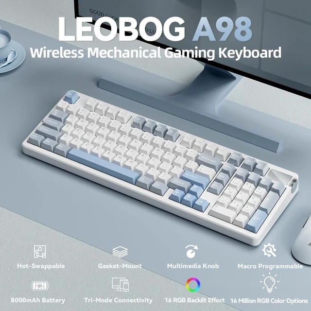 Alt view image 2 of 7 - LEOBOG A98 Wireless Mechanical Keyboard and Mouse Combo,RGB Backlit Rechargeable 8000mAh Battery, Creamy Keyboard with Number Pad+ SM802 Wireless Gaming Mouse,24,000 DPI Max,Lightweight Computer Mouse