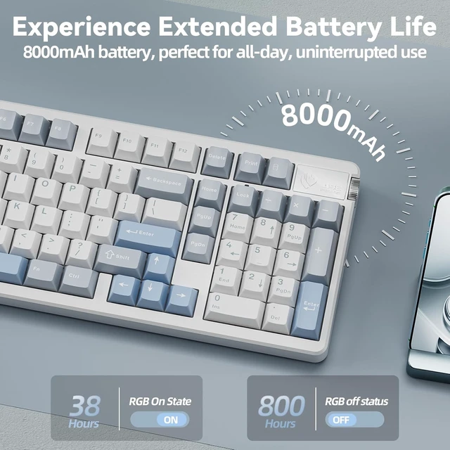 Alt view image 4 of 7 - LEOBOG A98 Wireless Mechanical Keyboard and Mouse Combo, RGB Backlit Rechargeable 8000mAh Battery, Creamy Keyboard with Number Pad+ 2400DPI Mice, Programmable Keyboard Mouse with Software for PC Gamer