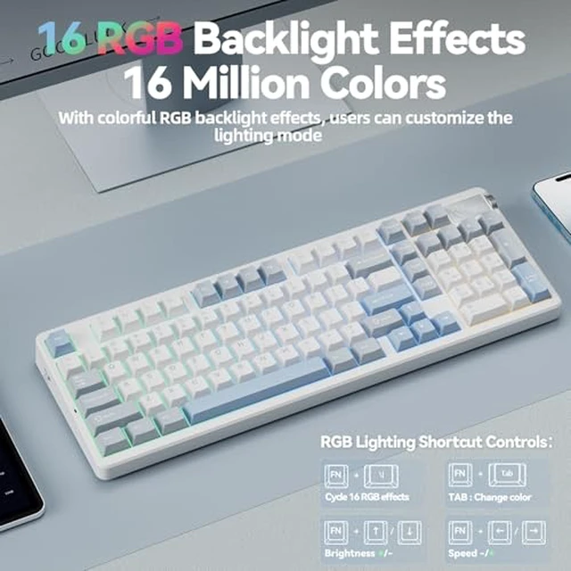 Alt view image 7 of 7 - LEOBOG A98 Wireless Mechanical Keyboard and Mouse Combo, RGB Backlit Rechargeable 8000mAh Battery, Creamy Keyboard with Number Pad+ 2400DPI Mice, Programmable Keyboard Mouse with Software for PC Gamer