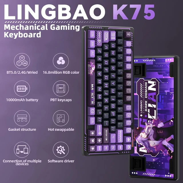 Alt view image 2 of 7 - LINGBAO K75 Wireless Mechanical 75% Anime Gaming Keyboard+SM850 - Wireless Gaming Mouse
