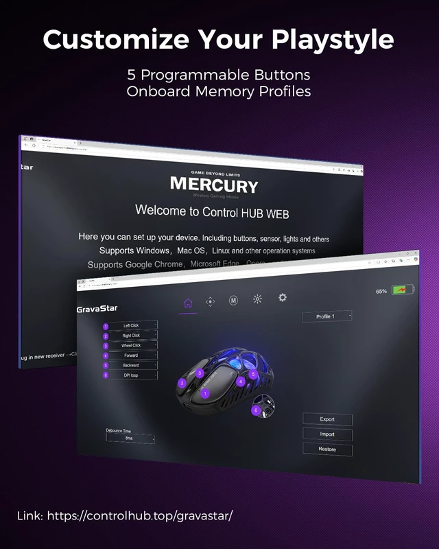 Alt view image 7 of 7 - Mercury X Pro Wireless Gaming Mouse with 8K Dongle, 32,000 DPI