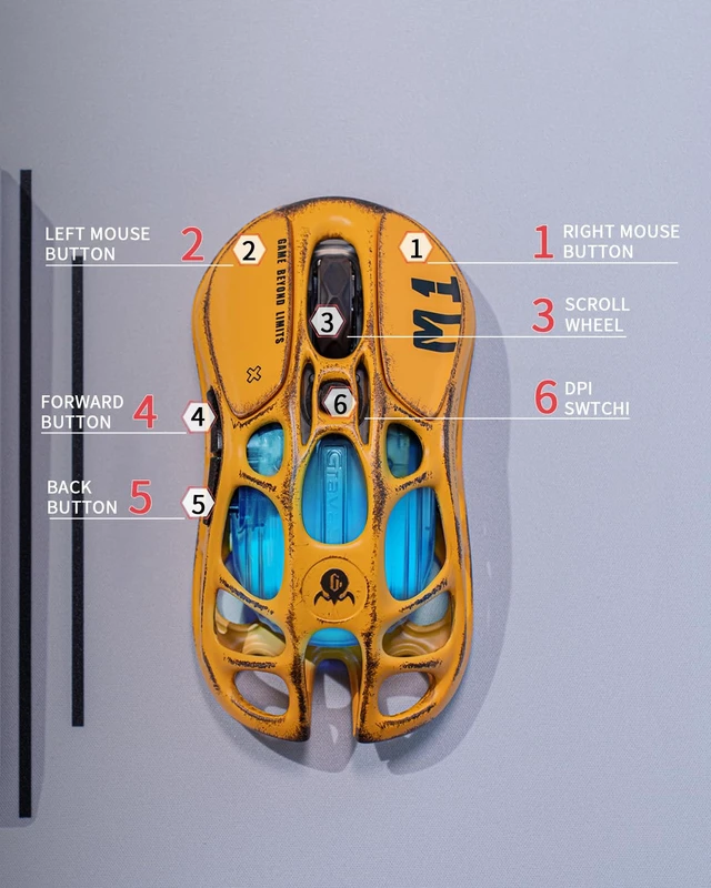 Alt view image 5 of 5 - Mercury M1 Pro Gaming Mouse, Hand-Finished Battle-Worn Finish