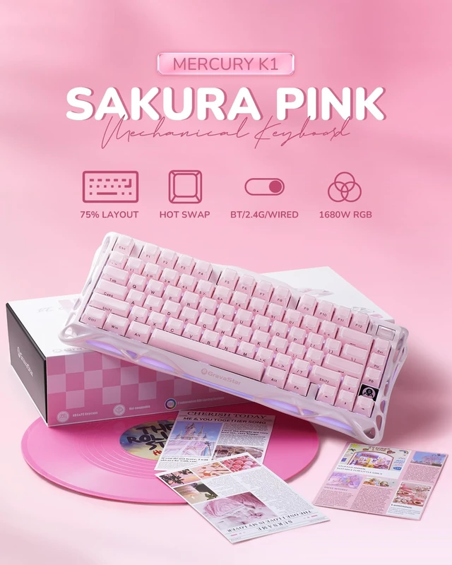 Alt view image 3 of 7 - Mercury K1 Keyboard & M1 Pro Mouse - Sakura Pink
