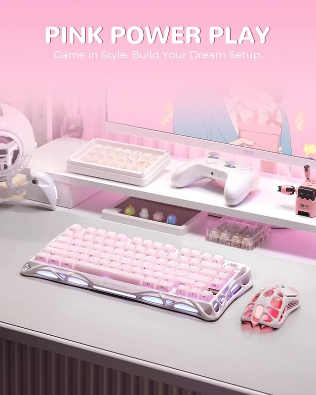 Alt view image 5 of 7 - Mercury K1 Keyboard & M1 Pro Mouse & Mouse Pad - Sakura Pink