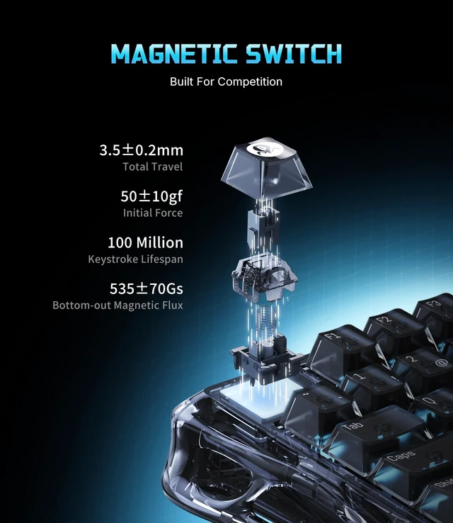Alt view image 6 of 7 - Mercury V75 Hall Effect Gaming Keyboard (Onyx Crystal, RT 0.01mm)