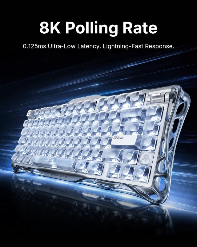 Alt view image 6 of 7 - Mercury V75 Hall Effect Gaming Keyboard, 75%, Silver Frost