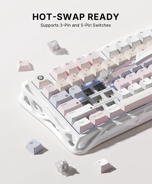 Alt view image 7 of 7 - Mercury K98 98-Key Wireless Mechanical Keyboard, Silent, Pink RGB
