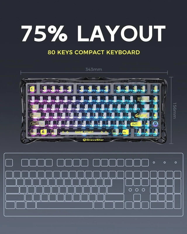 Alt view image 3 of 7 - Mercury K1 Lite 75% Mechanical Keyboard Transparent Black and Mercury M1 Pro Wireless Gaming Mouse Gradient Black