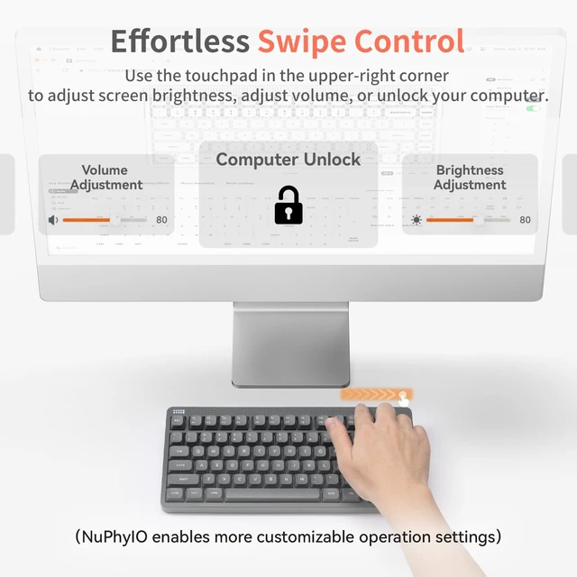 Alt view image 5 of 7 - Node75 Wireless Mechanical Keyboard, 75% Hot Swappable Custom Keyboard, 82 Keys Computer Gaming Keyboards, Supports Touch Gestures, PBT Keycaps, RGB Backlit, Bluetooth/2.4GHz/USB-C