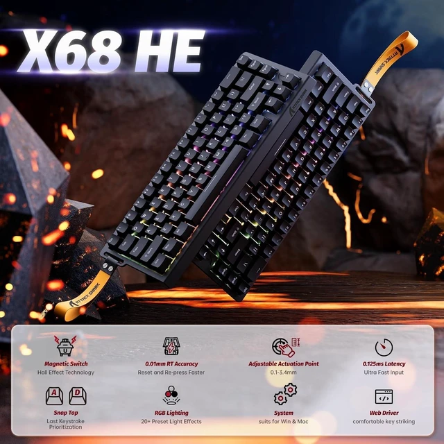 Alt view image 2 of 7 - X68 HE RT Mechanical Gaming Keyboard 60% Wired TKL-Black