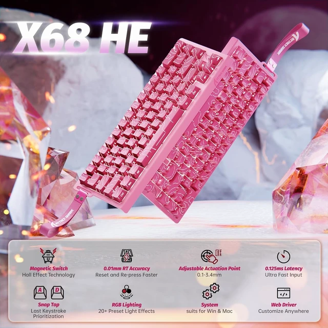 Alt view image 2 of 7 - X68HE RT Mechanical Gaming Keyboard 60% Wired TKL-Rose Contour