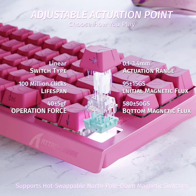 Alt view image 3 of 7 - X68HE RT Mechanical Gaming Keyboard 60% Wired TKL-Rose Contour