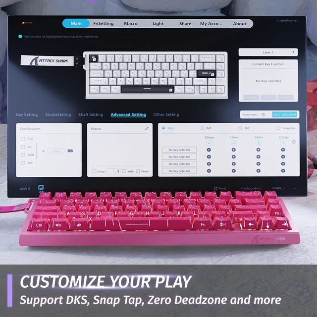 Alt view image 6 of 7 - X68HE RT Mechanical Gaming Keyboard 60% Wired TKL-Rose Contour