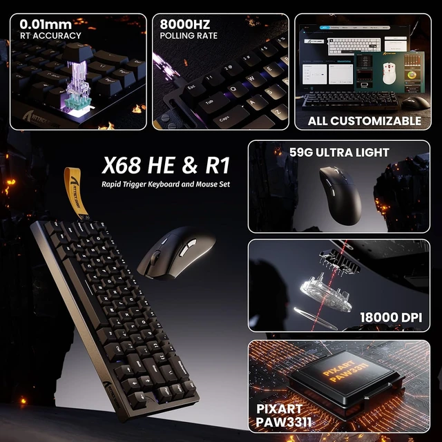 Alt view image 2 of 7 - X68 HE 60% Wired RT 8K Keyboard and Wireless R1 Mouse-Black