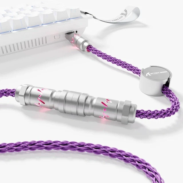 Main image of C07 Custom Braided Aviator Cable with Light Up RGB-Purple