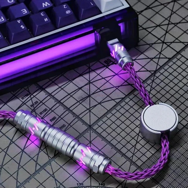 Alt view image 4 of 7 - C07 Custom Braided Aviator Cable with Light Up RGB-Purple