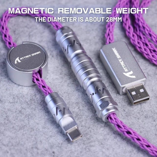 Alt view image 6 of 7 - C07 Custom Braided Aviator Cable with Light Up RGB-Purple