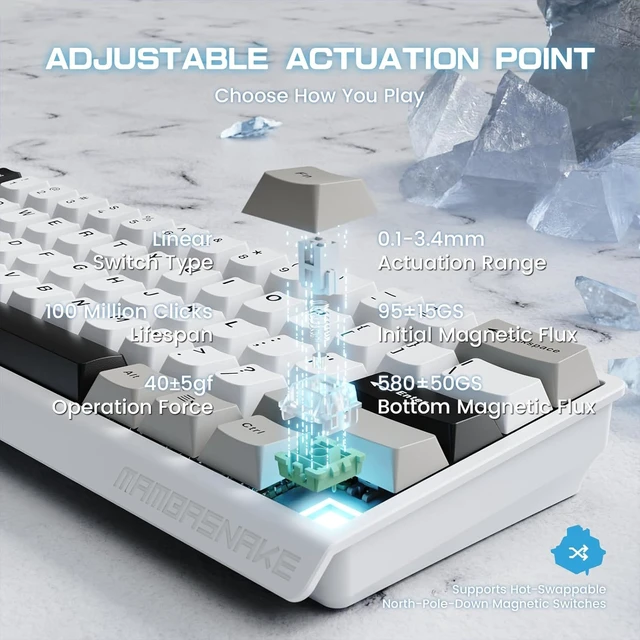 Alt view image 5 of 7 - MAMBASNAKE X60HE Wireless 8K Mechanical Keyboard-White+8Keycap