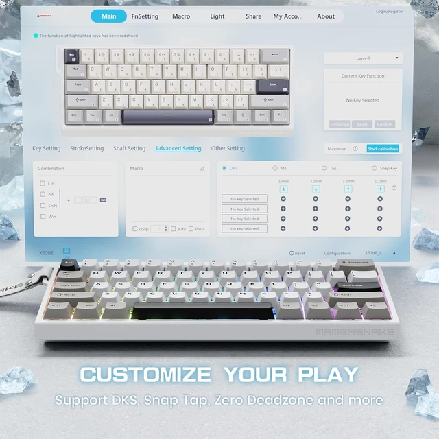 Alt view image 4 of 7 - MAMBASNAKE X60HE Wireless 8K Mechanical Keyboard-White+8Keycap