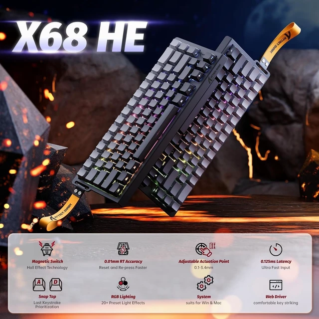Alt view image 2 of 7 - X68HE 60% Wired RT 8K Keyboard and Wireless R1 Mouse-Moonlight