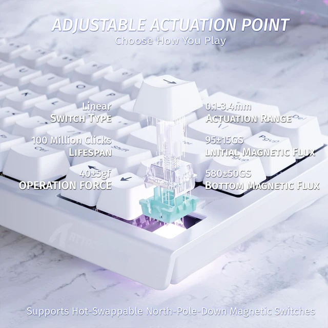 Alt view image 4 of 7 - X68 HE RT Mechanical Gaming Keyboard 60% Wired TKL-White