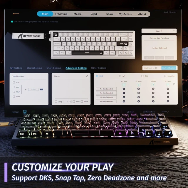 Alt view image 6 of 7 - X68HE 60% Wired RT 8K Keyboard+Wireless R1 Mouse-Black Contour