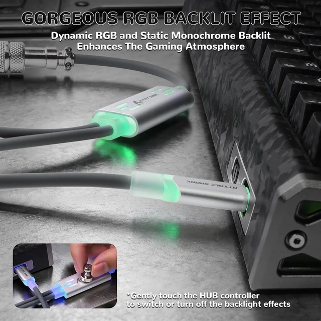 Alt view image 2 of 7 - C08 Custom Coiled USB C to A Cable for 8kHz Magnetic Keyboards,8K Dual Type-C Cable Hub, Magnetic Control RGB Light, High Speed Transmission Gaming Cable for Win/Mac/Gamers(Gray)