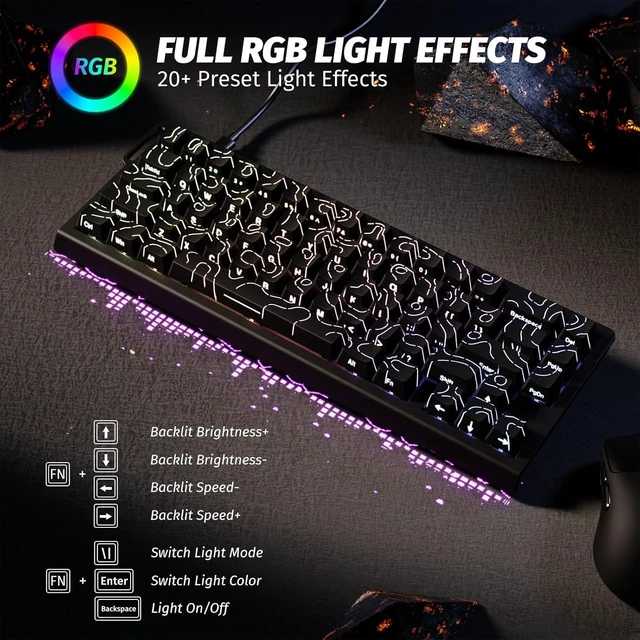 Alt view image 6 of 7 - X68HE RT Mechanical Gaming Keyboard 60% Wired TKL-BlackContour