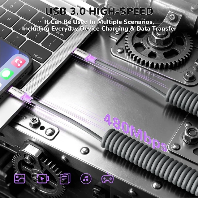 Alt view image 7 of 7 - C08 Custom Coiled USB C to A Cable for 8kHz Magnetic Keyboards,8K Dual Type-C Cable Hub, Magnetic Control RGB Light, High Speed Transmission Gaming Cable for Win/Mac/Gamers(Gray)