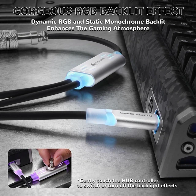Alt view image 2 of 7 - C08 Custom Coiled USB C to A Cable for 8kHz Magnetic Keyboards,8K Dual Type-C Cable Hub, Magnetic Control RGB Light, High Speed Transmission Gaming Cable for Win/Mac/Gamers(Black)