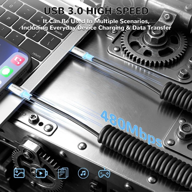 Alt view image 6 of 7 - C08 Custom Coiled USB C to A Cable for 8kHz Magnetic Keyboards,8K Dual Type-C Cable Hub, Magnetic Control RGB Light, High Speed Transmission Gaming Cable for Win/Mac/Gamers(Black)