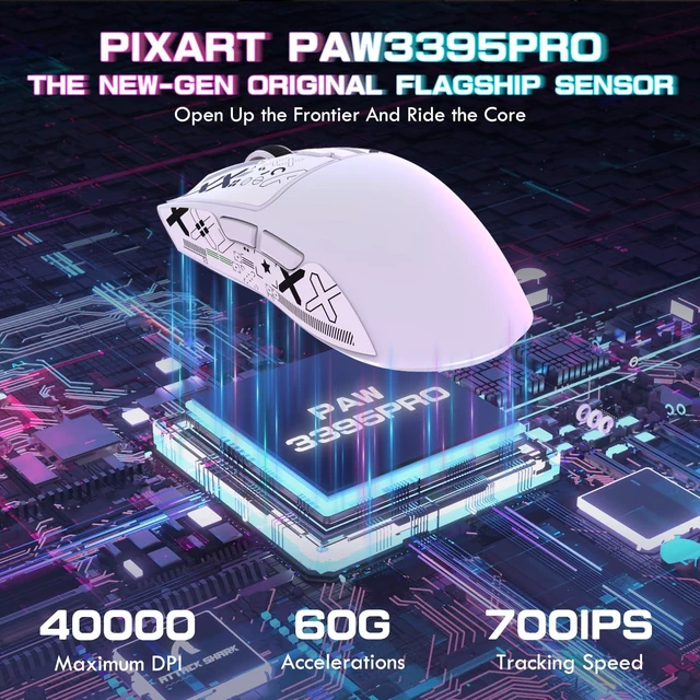 Alt view image 3 of 7 - X1 Ultralight Tri Mode Wireless 40000 DPI Gaming Mouse-White