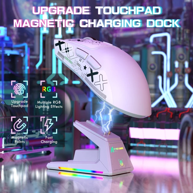 Alt view image 6 of 7 - X1 Ultralight Tri Mode Wireless 40000 DPI Gaming Mouse-White