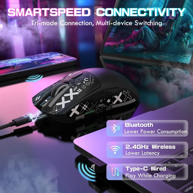 Alt view image 5 of 7 - X1 Ultralight Tri Mode Wireless 40000 DPI Gaming Mouse-Black