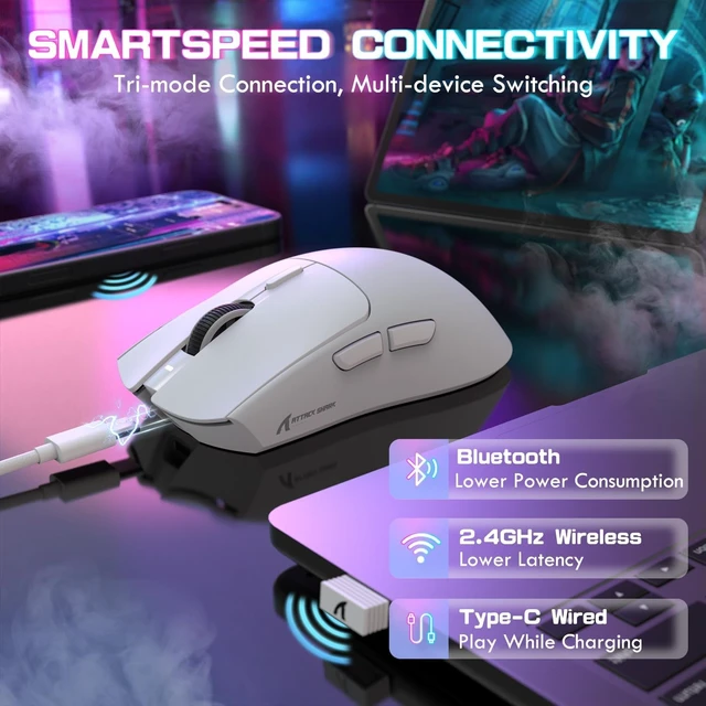 Alt view image 6 of 7 - X1 Ultralight Tri Mode Wireless 40000 DPI Gaming Mouse-White