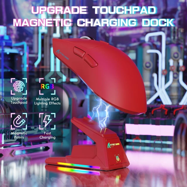 Alt view image 4 of 7 - X1 Ultralight Tri Mode Wireless 40000 DPI Gaming Mouse-Red