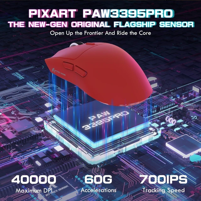 Alt view image 3 of 7 - X1 Ultralight Tri Mode Wireless 40000 DPI Gaming Mouse-Red