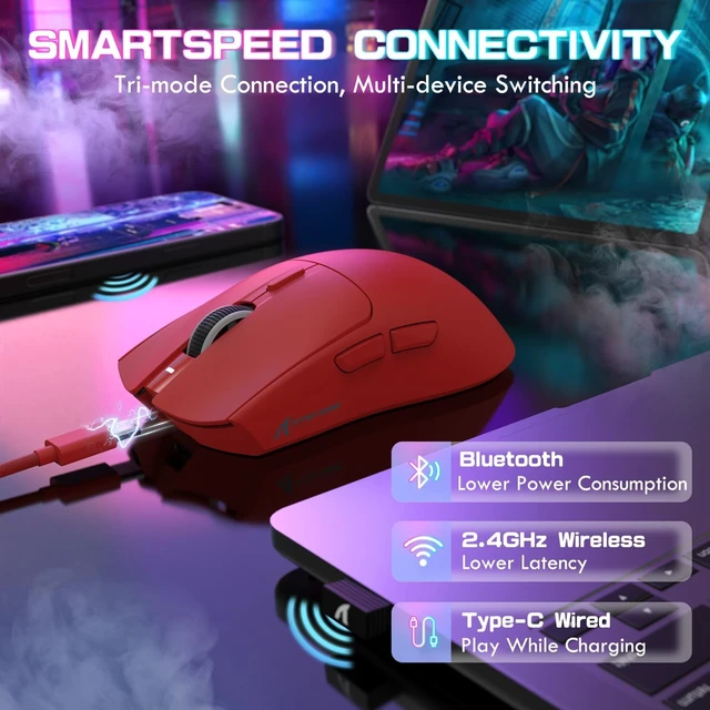 Alt view image 6 of 7 - X1 Ultralight Tri Mode Wireless 40000 DPI Gaming Mouse-Red