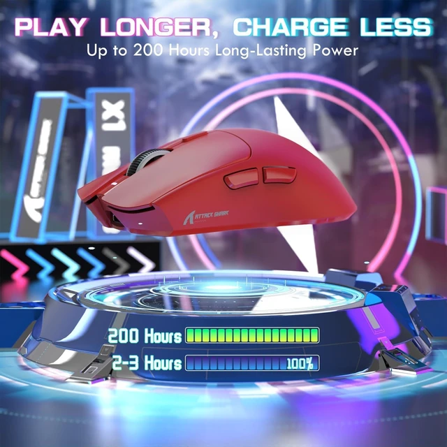 Alt view image 7 of 7 - X1 Ultralight Tri Mode Wireless 40000 DPI Gaming Mouse-Red