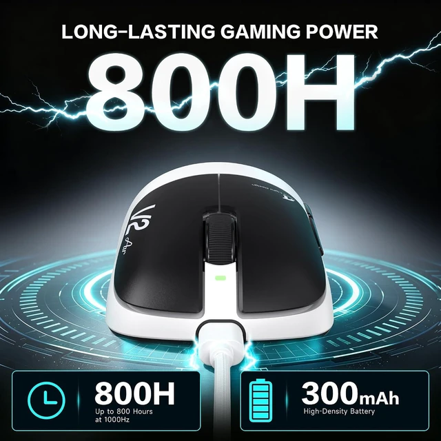 Alt view image 7 of 7 - V2 AIR Wireless 8K Gaming Mouse,52g Lightweight-White Black