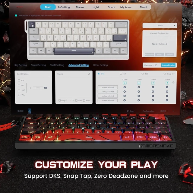 Alt view image 5 of 7 - MAMBASNAKE X60 HE Wireless 8K Mechanical RT Keyboard-Black Red