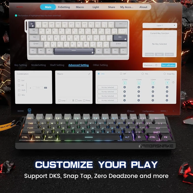 Alt view image 6 of 7 - MAMBASNAKE X60 HE Wireless 8K Mechanical RT Keyboard-Moonlight